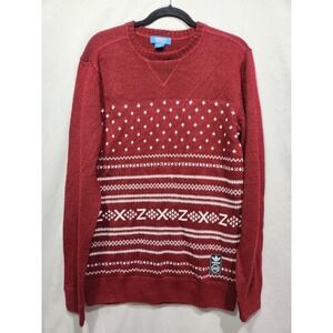 Adidas Knit Mens Sweater Red Burgundy‎ Fair Isle Like Design X & Z Medium Winter